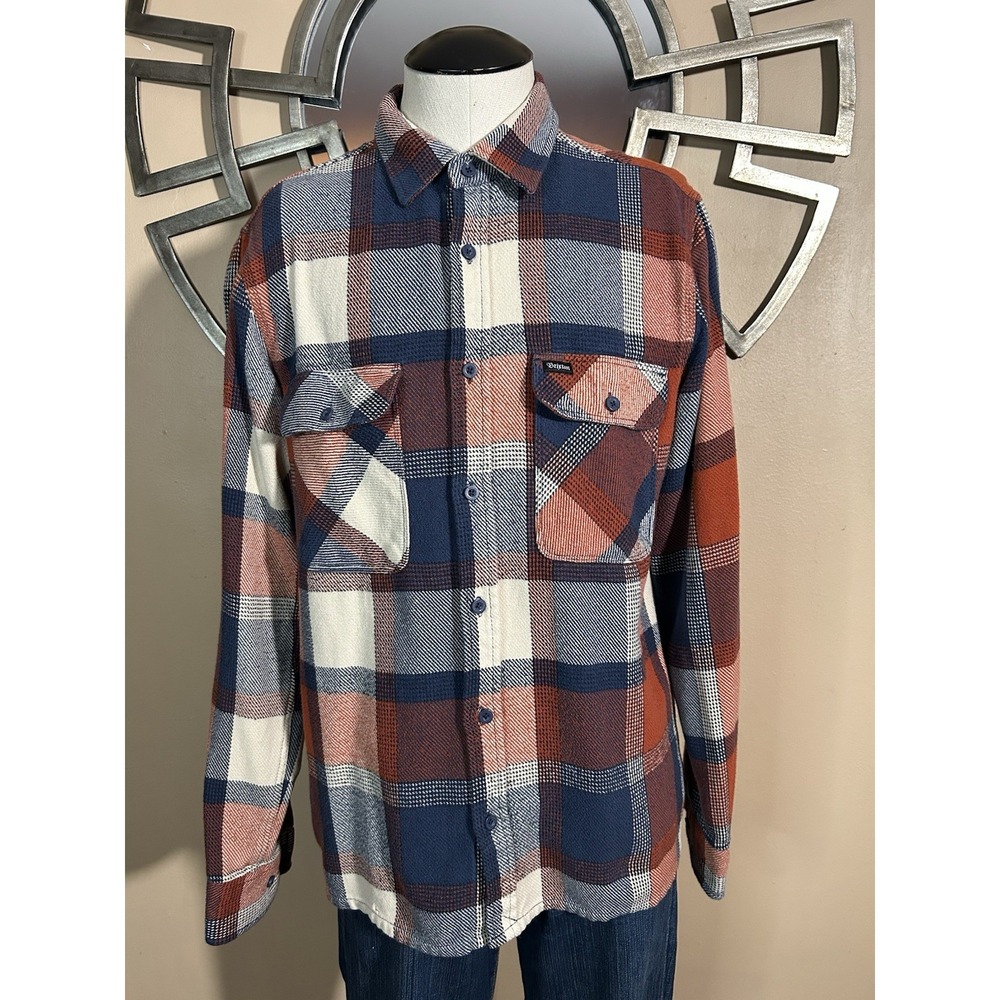 Brixton Shirt Mens Medium Red Blue White Plaid Flannel‎ Long Sleeve Button Up